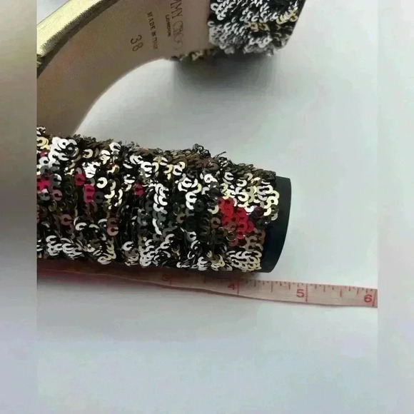 Jimmy Choo London Peachy Peep Toe Sparkle Heels Size 38 Silver Sequins Gold - Picture 16 of 16